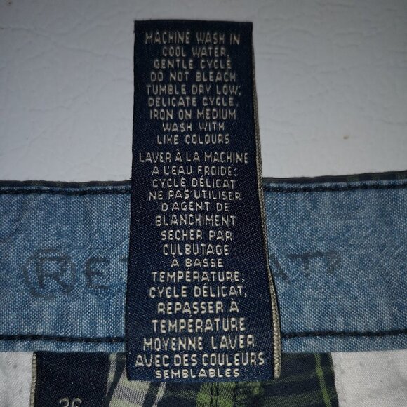 Retreat Men's Size 36 Waist Green Navy White Plaid 100% Cotton Shorts - Picture 4 of 6